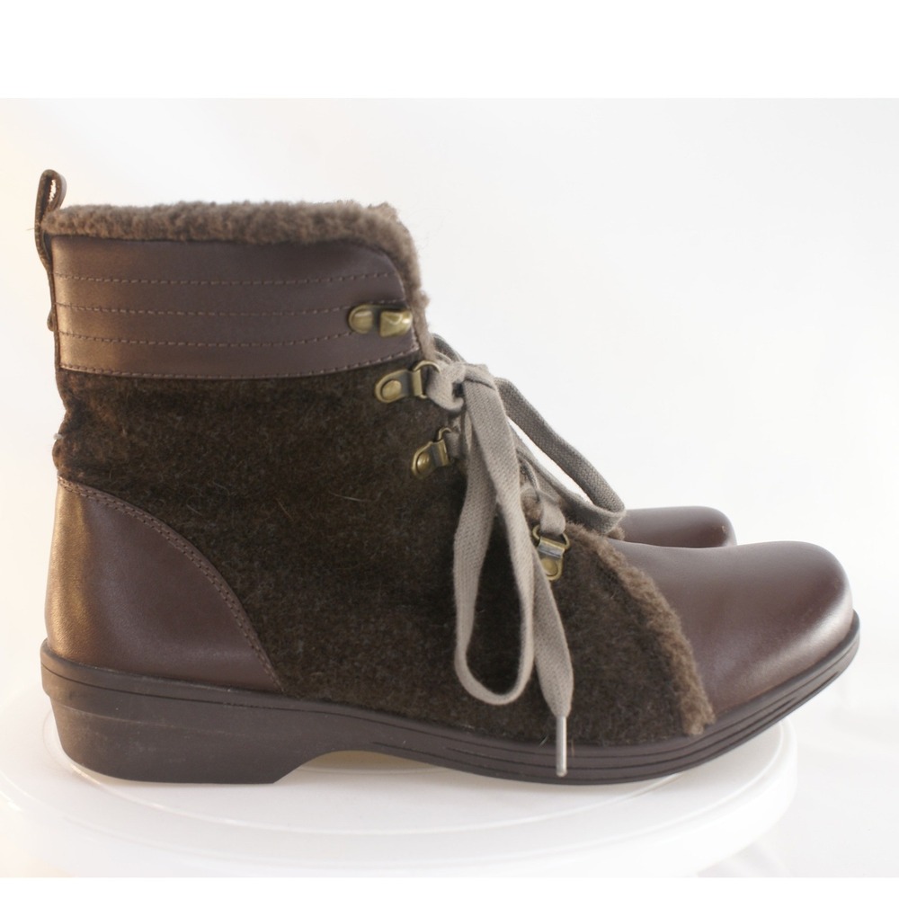 Spenco Womens Brown Leather Wool Shearling Lined Orthotic Ankle Boots Size 7.5